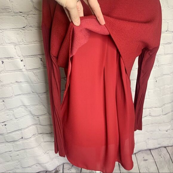 Lumiere Red mixed material long sleeve top - Picture 6 of 11
